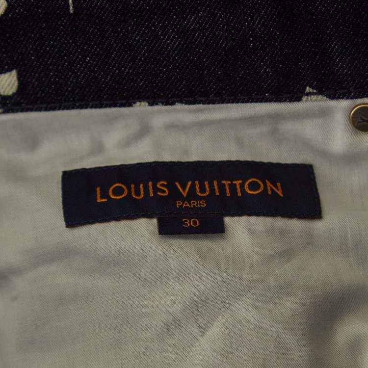 Pre Owned Louis Vuitton Dark Blue Floral print Denim High Rise Straight Leg Jeans M Waist 30"