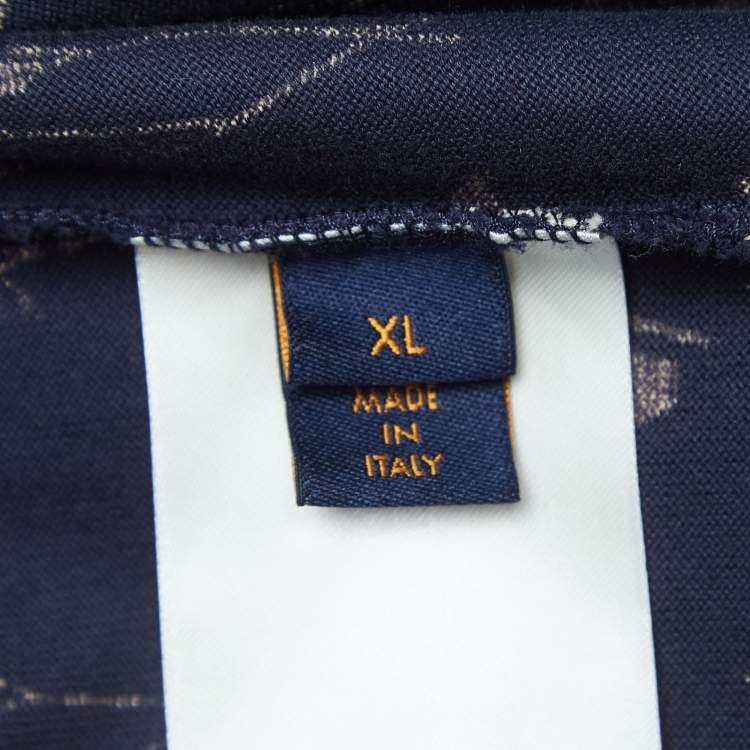 Pre Owned Louis Vuitton Navy Blue Leaf Discharge Print Cotton T-Shirt XL