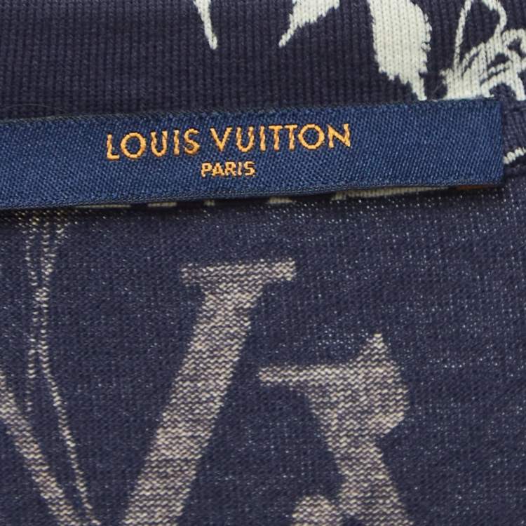 Pre Owned Louis Vuitton Navy Blue Leaf Discharge Print Cotton T-Shirt XL