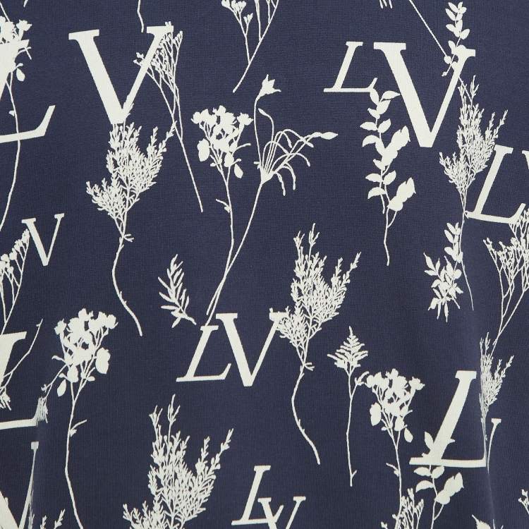 Pre Owned Louis Vuitton Navy Blue Leaf Discharge Print Cotton T-Shirt XL