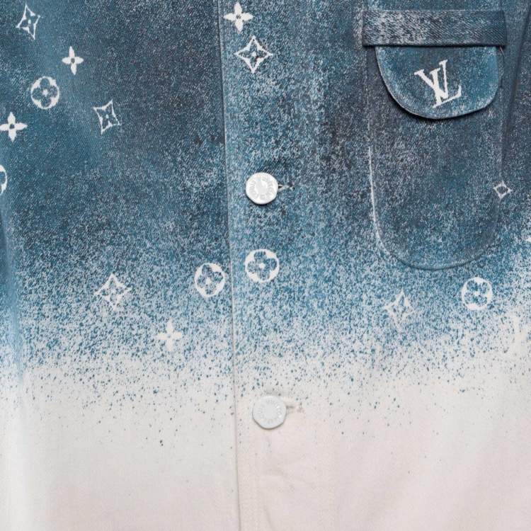 Pre Owned Louis Vuitton Blue/White Gradient Monogram Denim Shirt XS