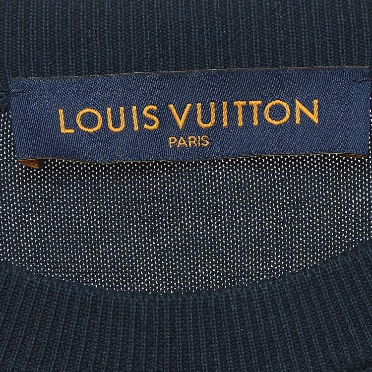 Pre Owned Louis Vuitton Navy Blue Heart Intarsia Cotton Crew Neck T-Shirt M