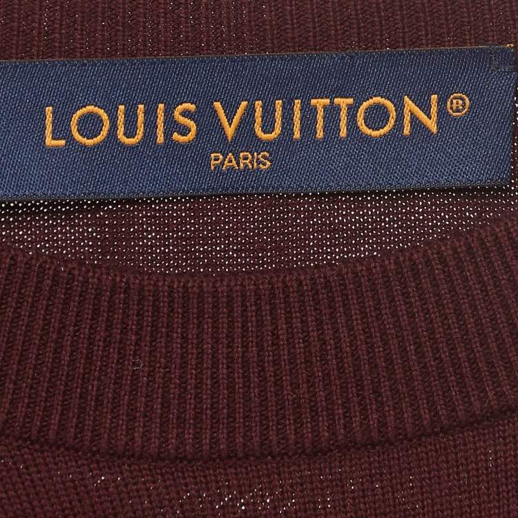 Pre Owned Louis Vuitton Burgundy Intarsia Cotton Knit Crew Neck T-Shirt S