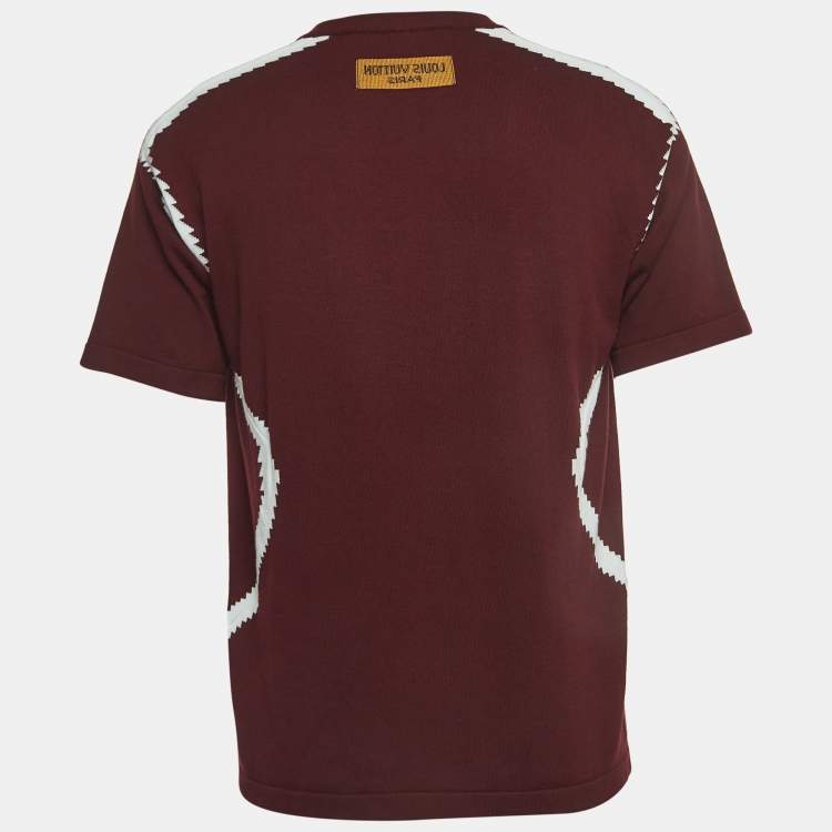 Pre Owned Louis Vuitton Burgundy Intarsia Cotton Knit Crew Neck T-Shirt S
