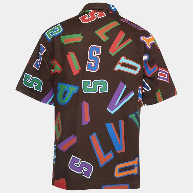 Pre Owned Louis Vuitton X NBA Brown Letter Print Cotton Short Sleeve Shirt M