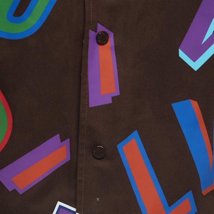 Pre Owned Louis Vuitton X NBA Brown Letter Print Cotton Short Sleeve Shirt M