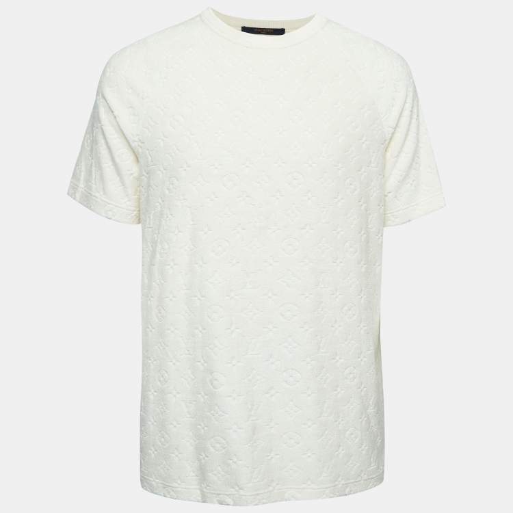 Pre Owned Louis Vuitton Cream Monogram Terry Crew Neck T-Shirt L