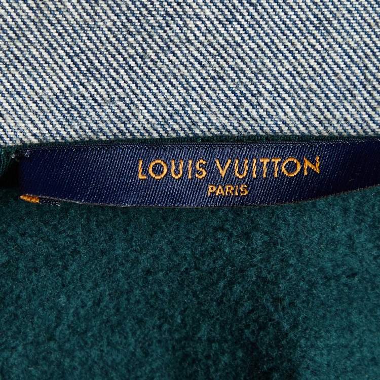 Pre Owned Louis Vuitton Green Jersey & Denim Hybrid Hoodie Jacket L