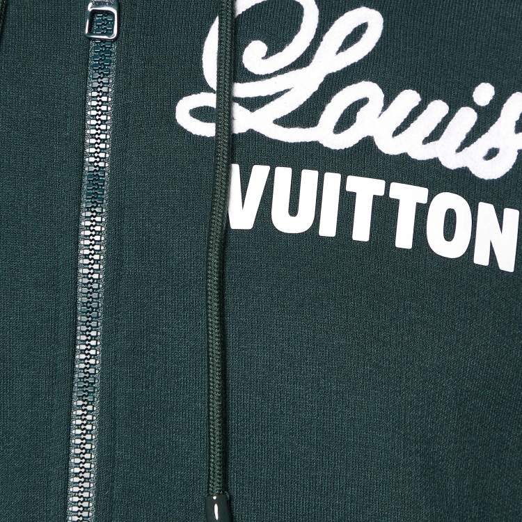 Pre Owned Louis Vuitton Green Jersey & Denim Hybrid Hoodie Jacket L