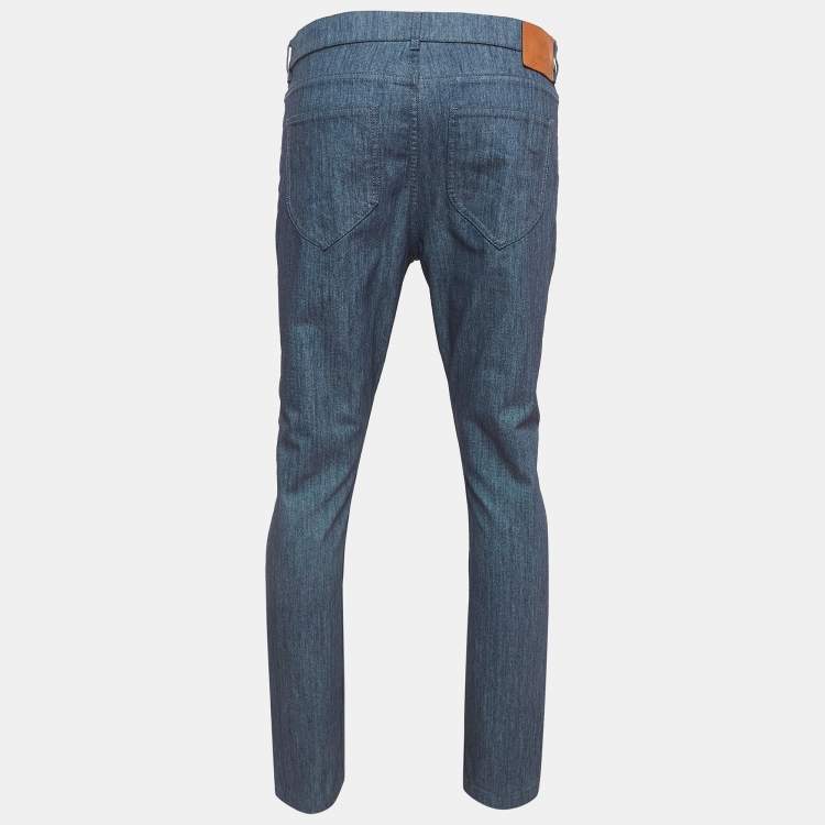 Pre Owned Louis Vuitton Navy Blue Denim Straight Leg Jeans L Waist 34''