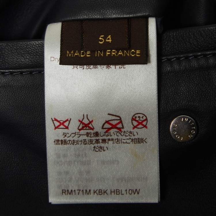 Pre Owned Louis Vuitton Navy Blue Leather and Synthetic Reversible Zipper Jacket XXL
