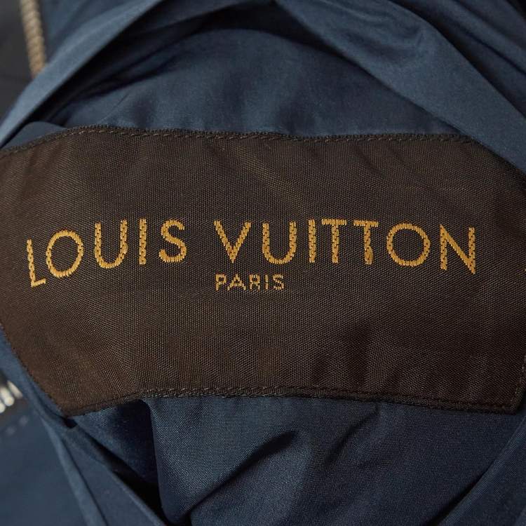 Pre Owned Louis Vuitton Navy Blue Leather and Synthetic Reversible Zipper Jacket XXL