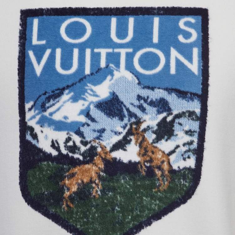 Pre Owned Louis Vuitton White National Park Patterned Knit Crew Neck Sweatshirt S
