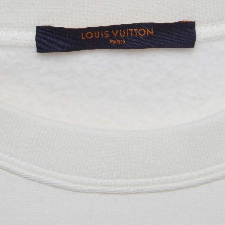 Pre Owned Louis Vuitton White National Park Patterned Knit Crew Neck Sweatshirt S
