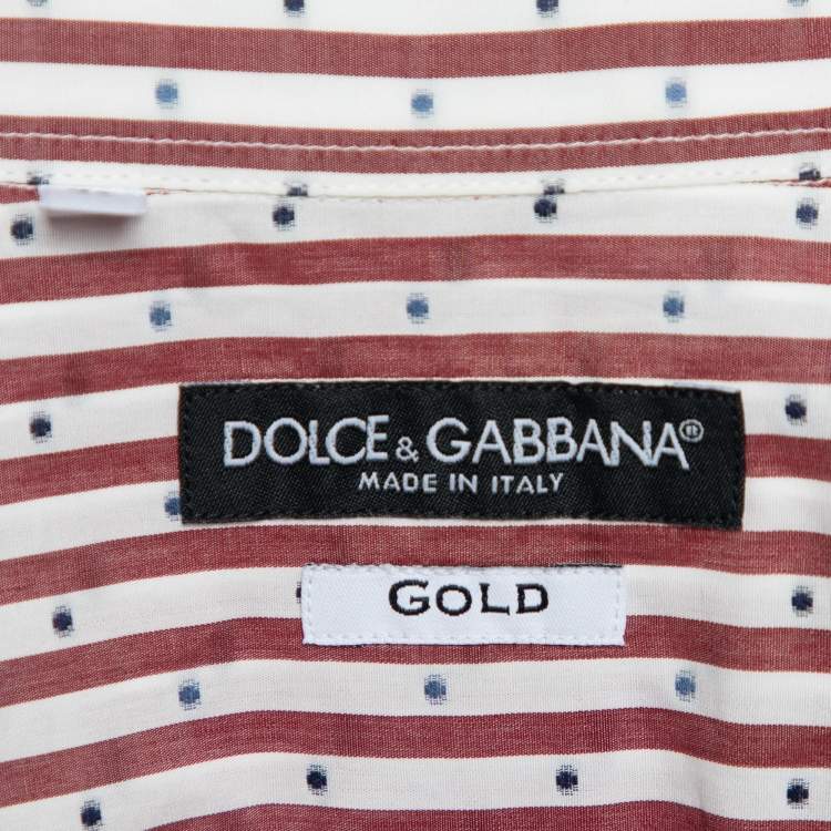 Pre Owned Dolce & Gabbana White/Red Striped Cotton Gold Fit Shirt XXL