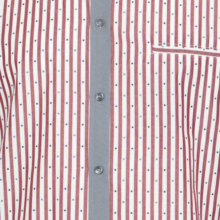 Pre Owned Dolce & Gabbana White/Red Striped Cotton Gold Fit Shirt XXL