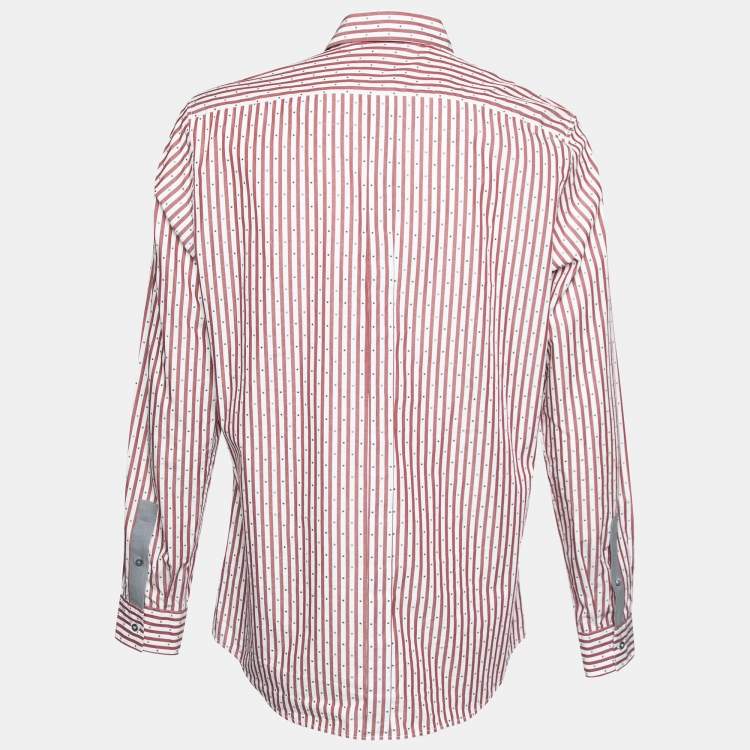 Pre Owned Dolce & Gabbana White/Red Striped Cotton Gold Fit Shirt XXL