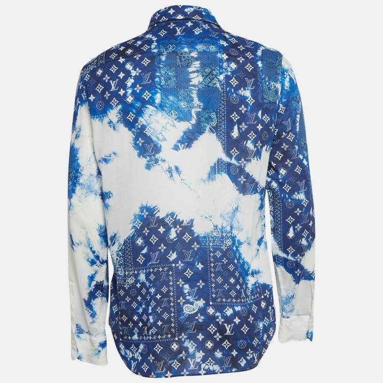 Pre Owned Louis Vuitton Blue Monogram Cotton Bandana Hook Shirt L