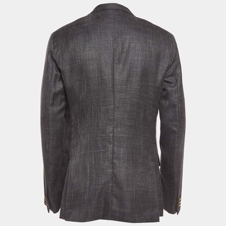 Pre Owned Louis Vuitton Grey Chambray Single Breasted Tailor Made Blazer XL