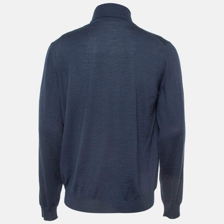Pre Owned Louis Vuitton Blue Heart Intarsia Wool Sweater XL