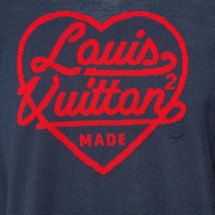 Pre Owned Louis Vuitton Blue Heart Intarsia Wool Sweater XL
