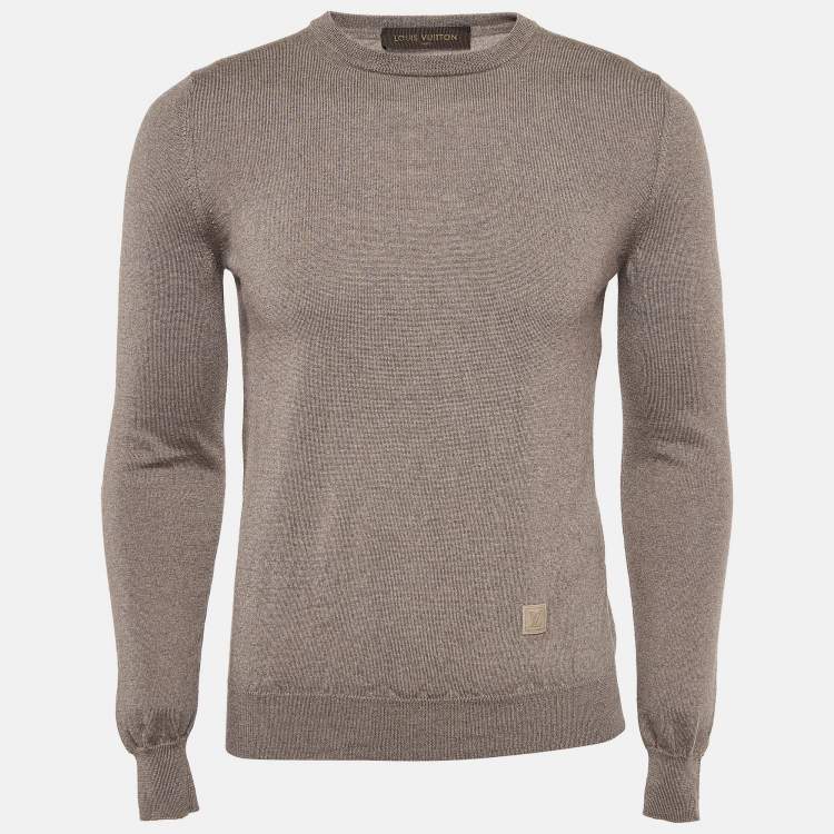 Pre Owned Louis Vuitton Brown Suede Trim Knit Jumper S