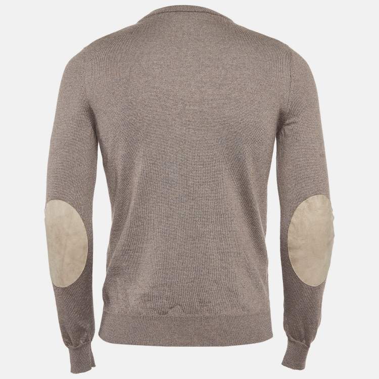Pre Owned Louis Vuitton Brown Suede Trim Knit Jumper S