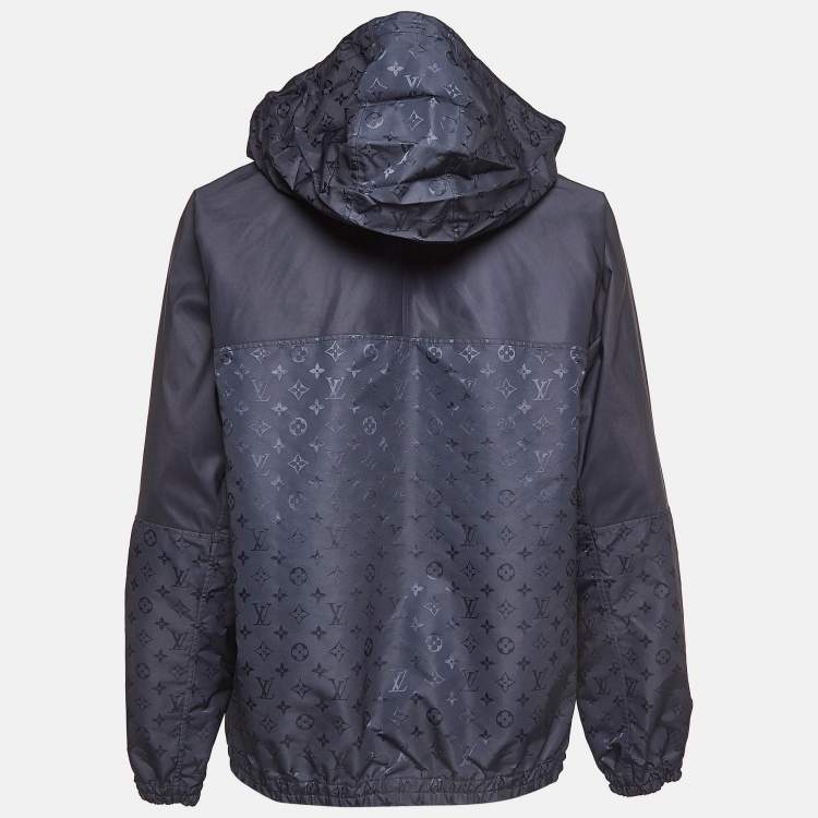 Pre Owned Louis Vuitton Blue Monogram Synthetic Hooded Windbreaker L
