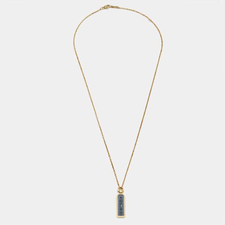 Pre Owned Louis Vuitton Les Gastons Vuitton Small Blue PVD Titanium 18k Yellow Gold Tag Pendant Necklace