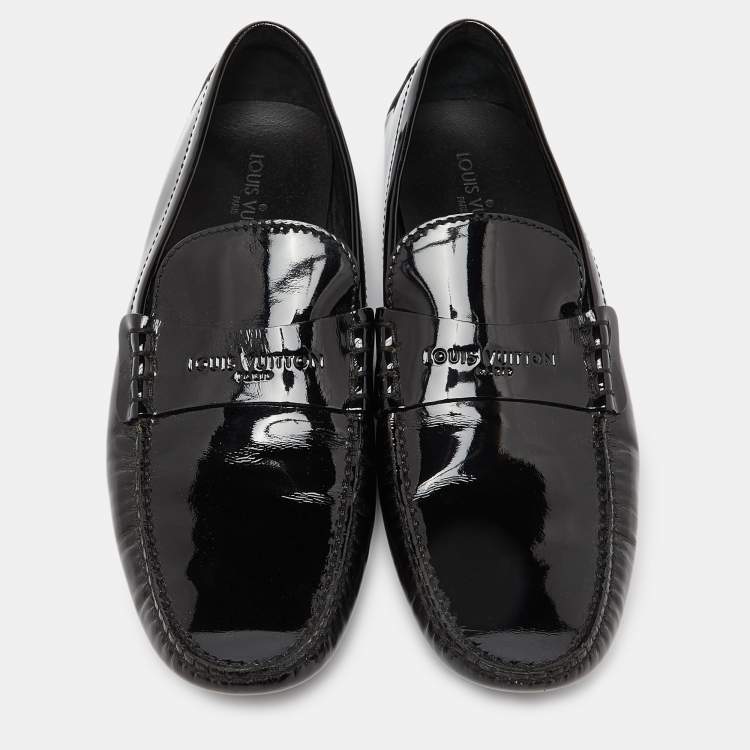 Pre Owned Louis Vuitton Black Patent Leather Penny Loafers Size 44