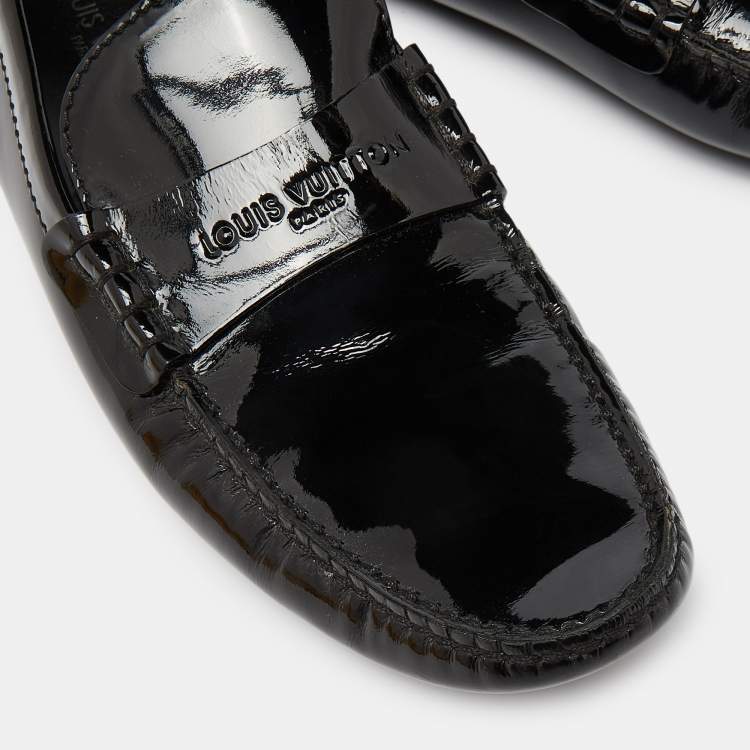Pre Owned Louis Vuitton Black Patent Leather Penny Loafers Size 44