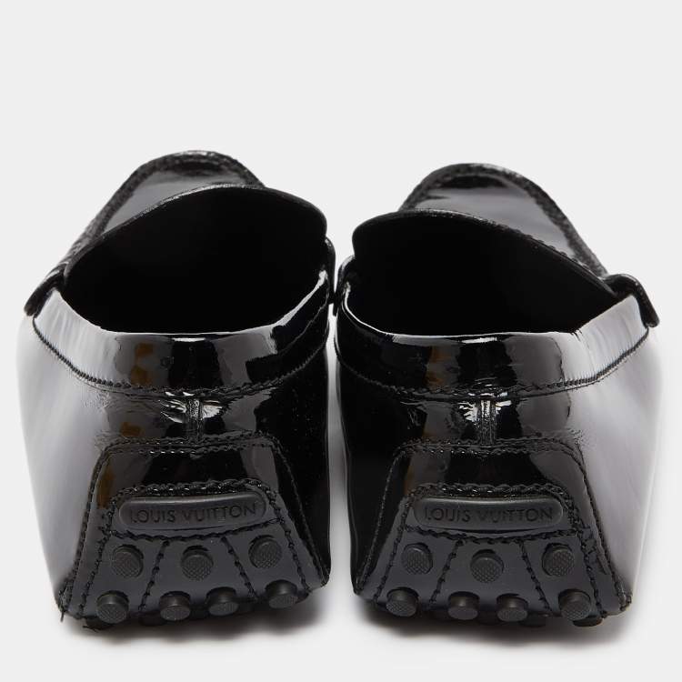 Pre Owned Louis Vuitton Black Patent Leather Penny Loafers Size 44