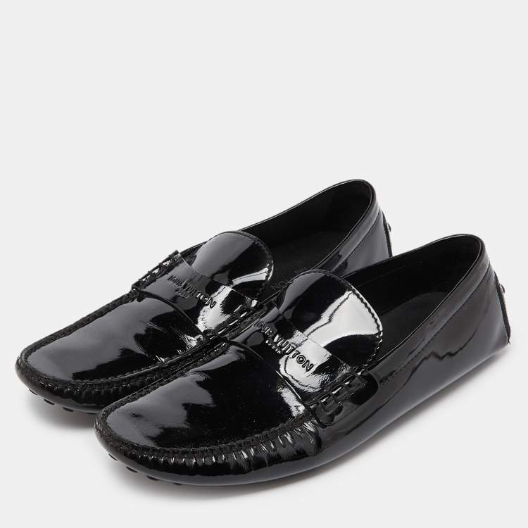 Pre Owned Louis Vuitton Black Patent Leather Penny Loafers Size 44