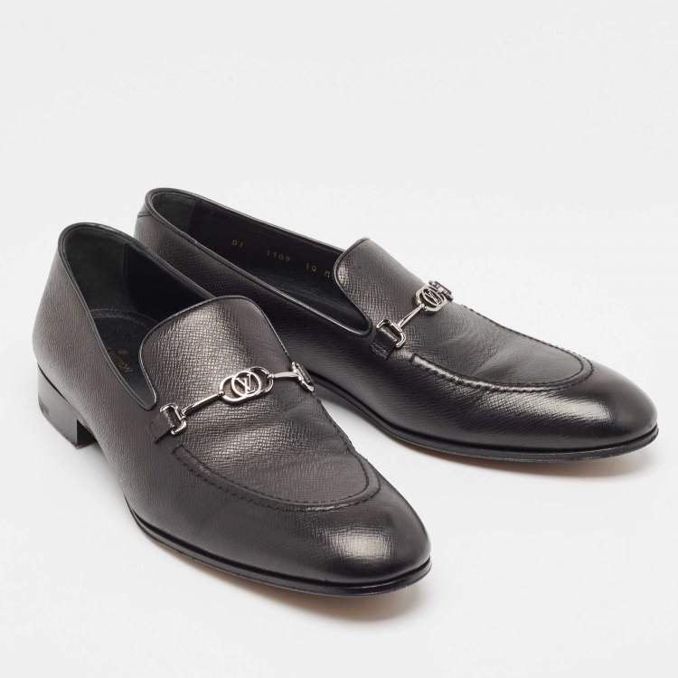 Pre Owned Louis Vuitton Black Leather LV Club Loafers Size 44