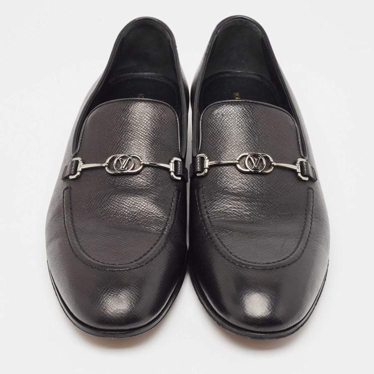 Pre Owned Louis Vuitton Black Leather LV Club Loafers Size 44
