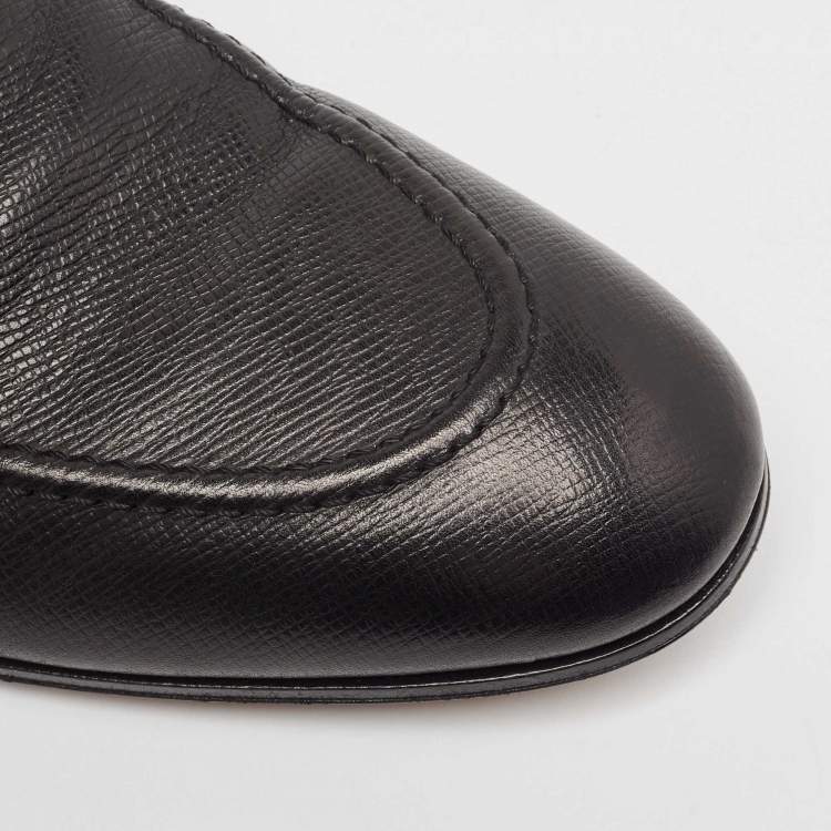 Pre Owned Louis Vuitton Black Leather LV Club Loafers Size 44