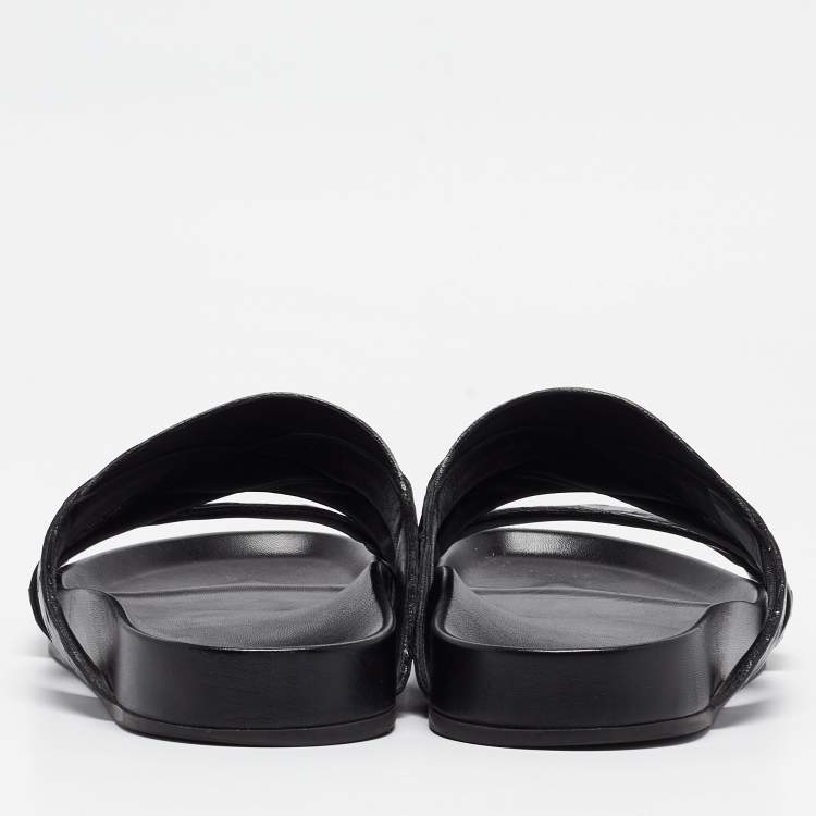 Pre Owned Louis Vuitton Black Ostrich Leather Flat Slides Size 42.5