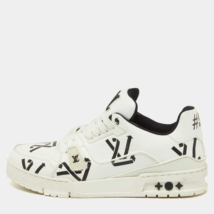 Pre Owned Louis Vuitton White/Black Monogram Faux Leather LV Trainer Sneakers Size 41