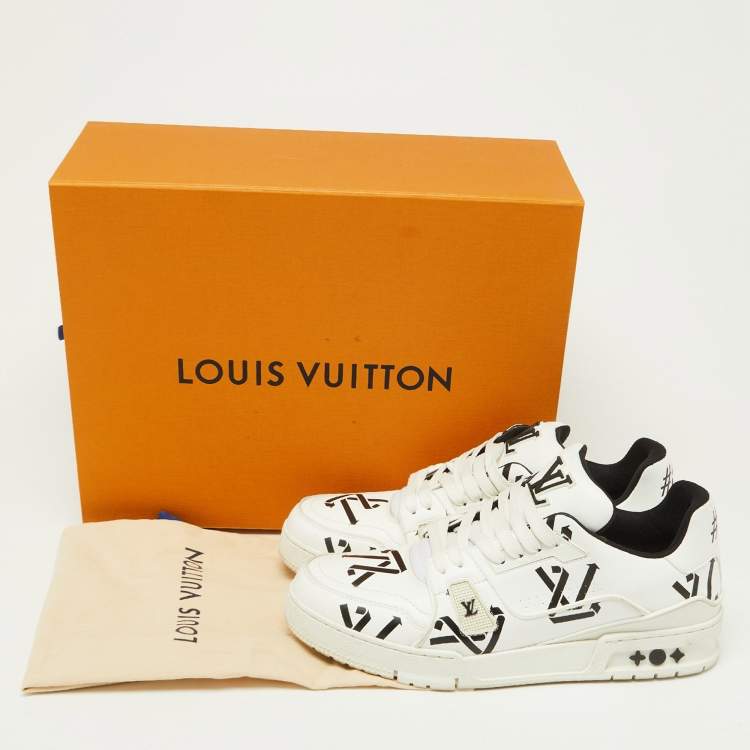 Pre Owned Louis Vuitton White/Black Monogram Faux Leather LV Trainer Sneakers Size 41
