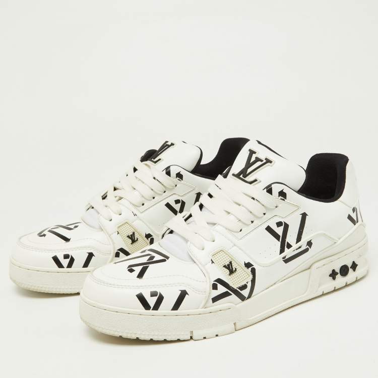 Pre Owned Louis Vuitton White/Black Monogram Faux Leather LV Trainer Sneakers Size 41