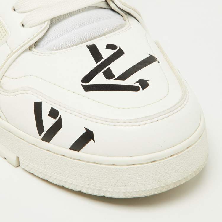 Pre Owned Louis Vuitton White/Black Monogram Faux Leather LV Trainer Sneakers Size 41