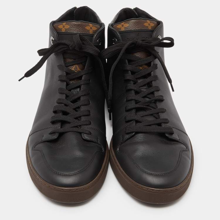 Pre Owned Louis Vuitton Black Leather and Monogram Canvas Line Up Sneakers Size 42.5