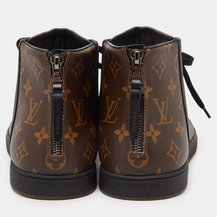 Pre Owned Louis Vuitton Black Leather and Monogram Canvas Line Up Sneakers Size 42.5