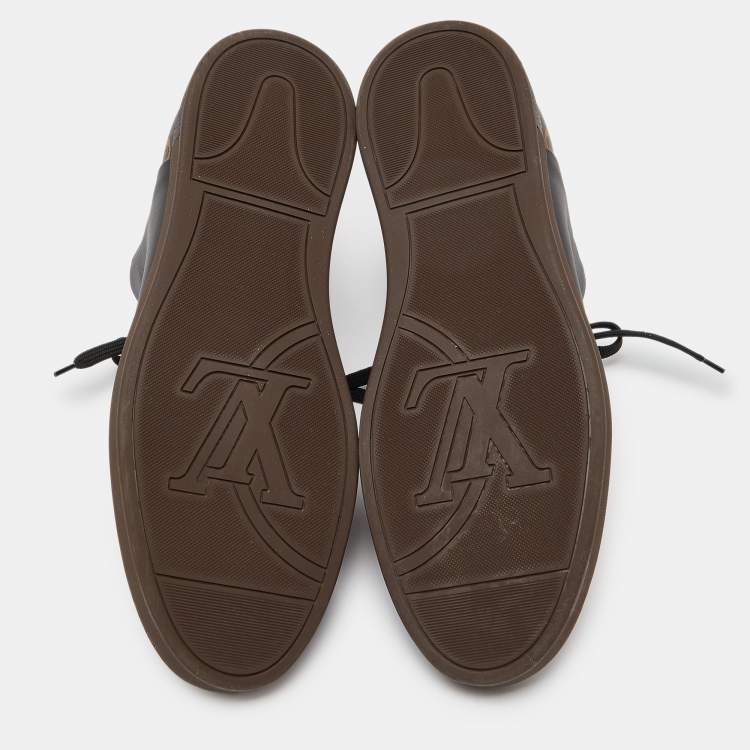Pre Owned Louis Vuitton Black Leather and Monogram Canvas Line Up Sneakers Size 42.5