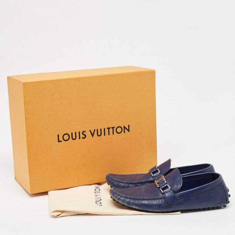 Pre Owned Louis Vuitton Blue Damier Infini Leather Hockenheim Loafers Size 41.5
