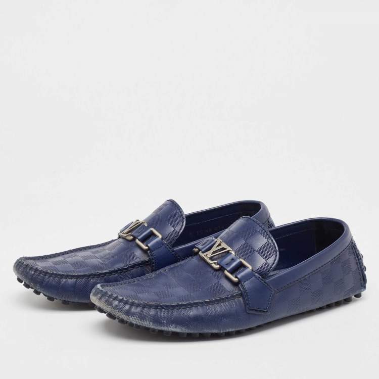 Pre Owned Louis Vuitton Blue Damier Infini Leather Hockenheim Loafers Size 41.5