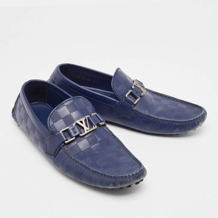Pre Owned Louis Vuitton Blue Damier Infini Leather Hockenheim Loafers Size 41.5