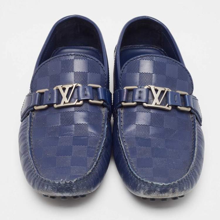 Pre Owned Louis Vuitton Blue Damier Infini Leather Hockenheim Loafers Size 41.5