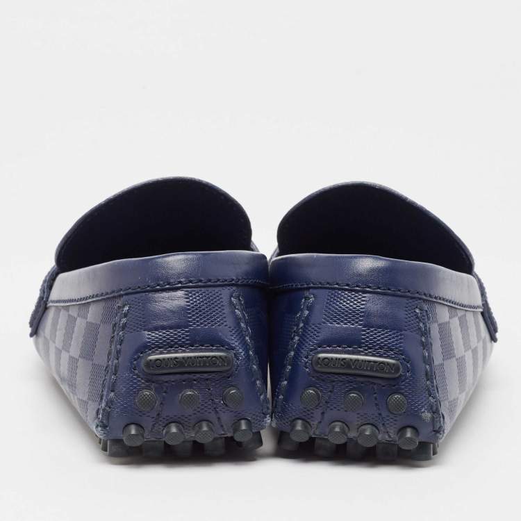 Pre Owned Louis Vuitton Blue Damier Infini Leather Hockenheim Loafers Size 41.5