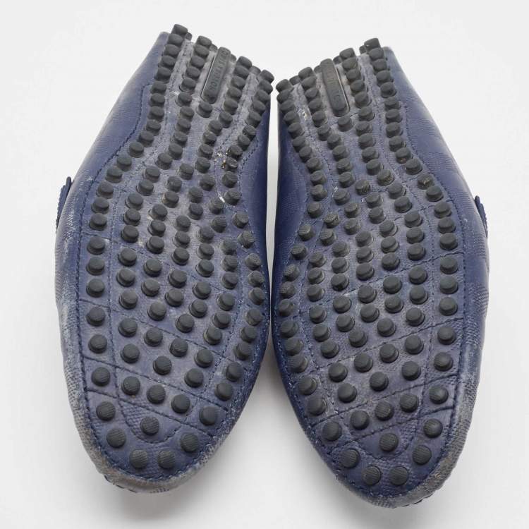 Pre Owned Louis Vuitton Blue Damier Infini Leather Hockenheim Loafers Size 41.5